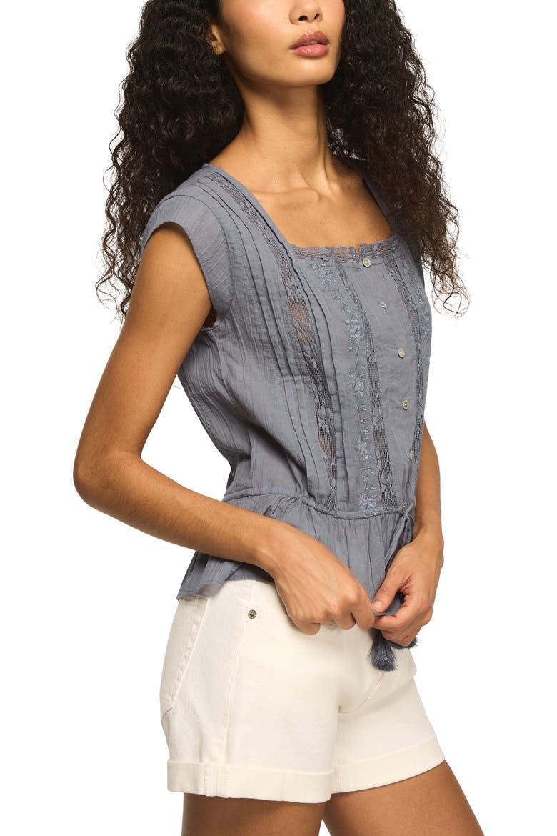 Lacy Cap Sleeve Shirt, Alternate, color, FLINT STONE