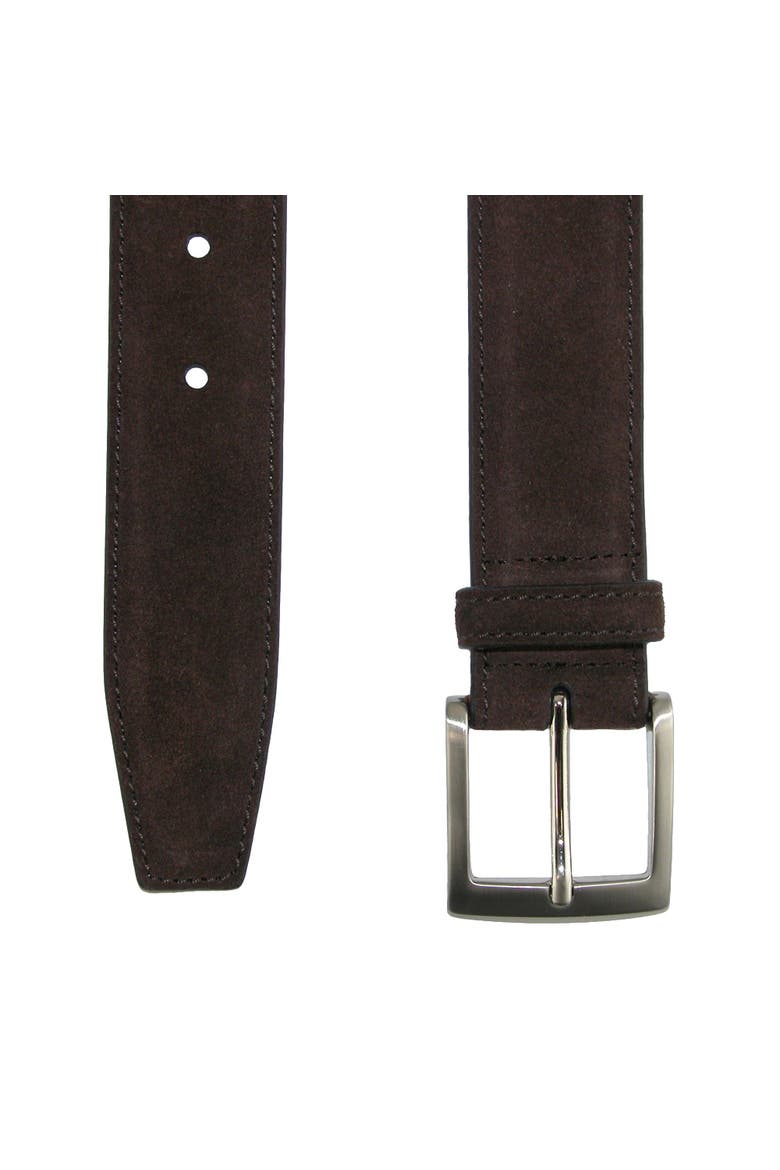 Men's Siena Suede Calfskin Dress Belt with Solid Brass Buckle, Alternate, color, Dark Brown