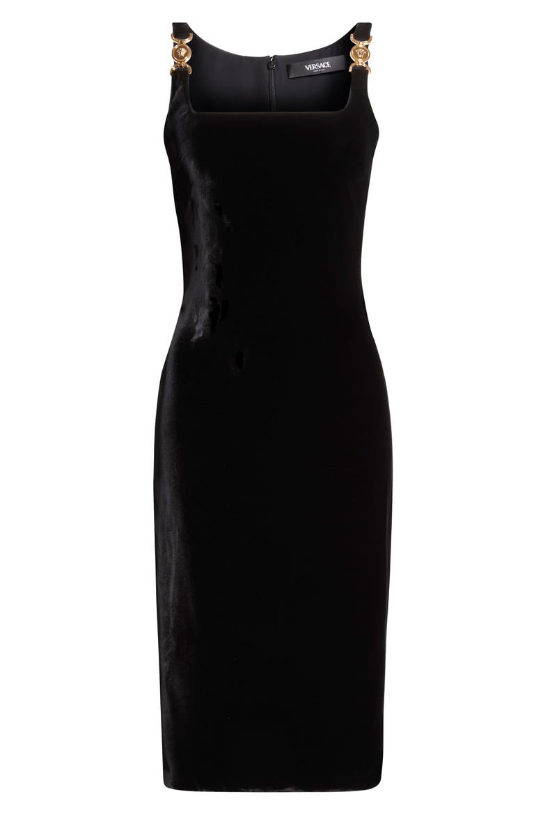 Medusa Strap Liquid Velvet Body-Con Dress, Alternate, color, BLACK