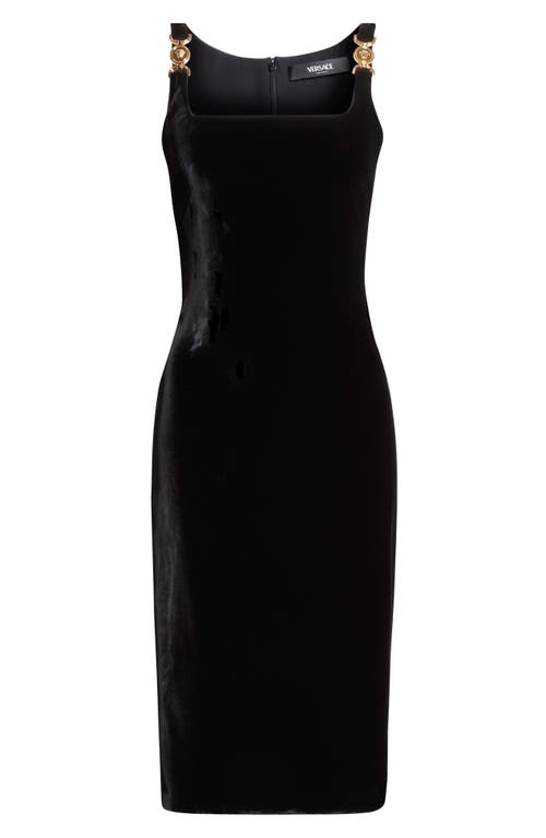 Versace Medusa Strap Liquid Velvet Body-con Dress In Black