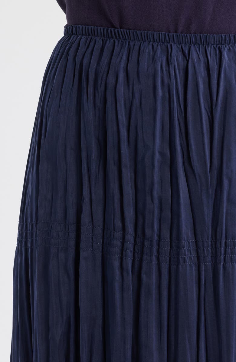 Eileen Fisher Smocked Silk Midi Skirt, Alternate, color, Ink