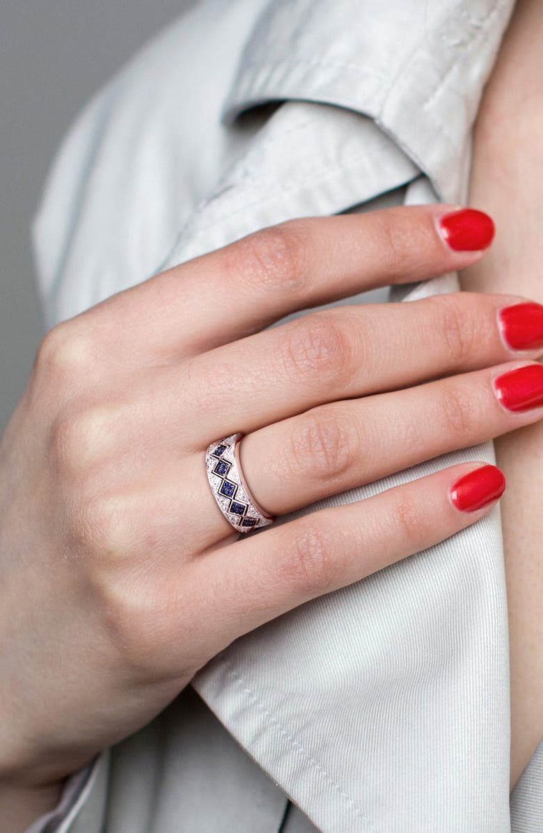 DELMAR Lab-Grown Sapphire Band Ring, Alternate, color, Blue