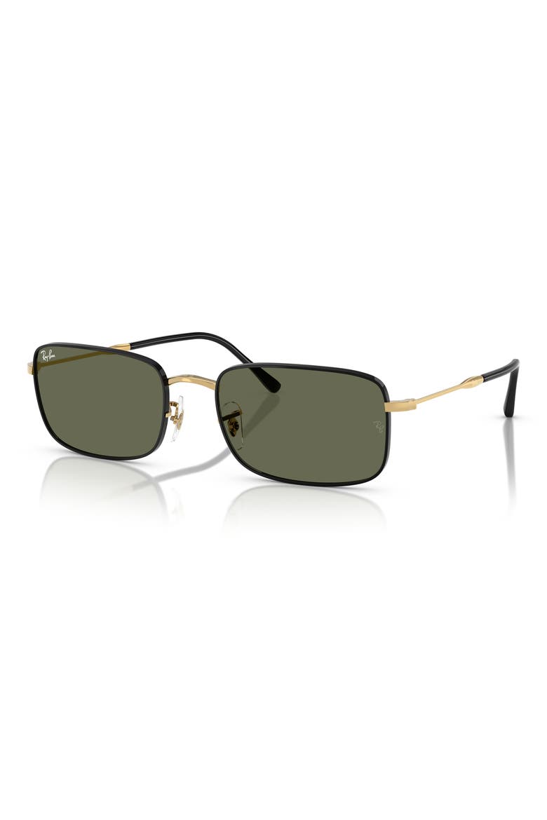 61mm Polarized Rectangular Sunglasses, Alternate, color, BLACK