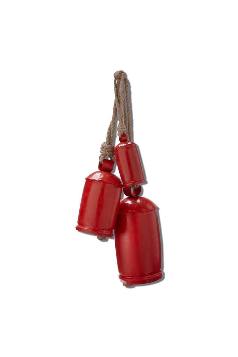 Antique Hanging Bells Set of 3 Decorative Iron Christmas, Main, color, Red