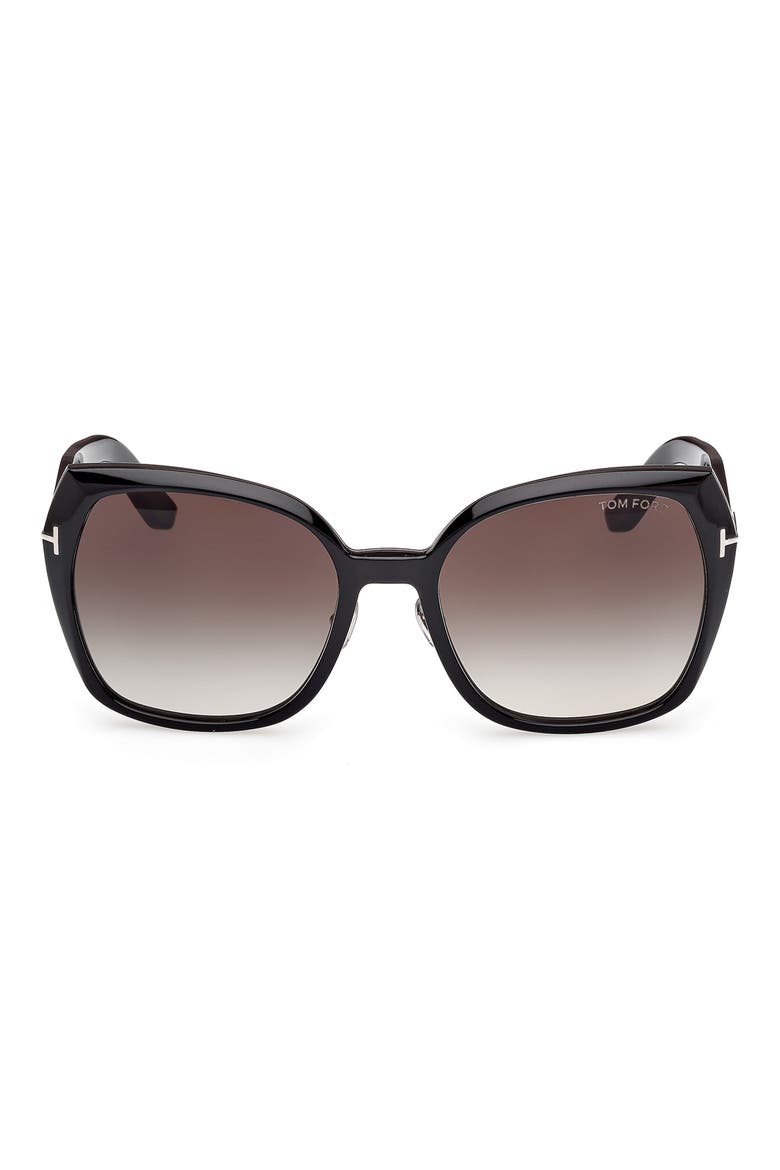 Plum 58mm Gradient Butterfly Sunglasses, Main, color, SHINY BLACK / SMOKE LENSES