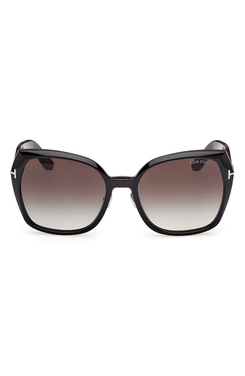 TOM FORD Plum 58mm Gradient Butterfly Sunglasses, Main, color, Shiny Black / Smoke Lenses