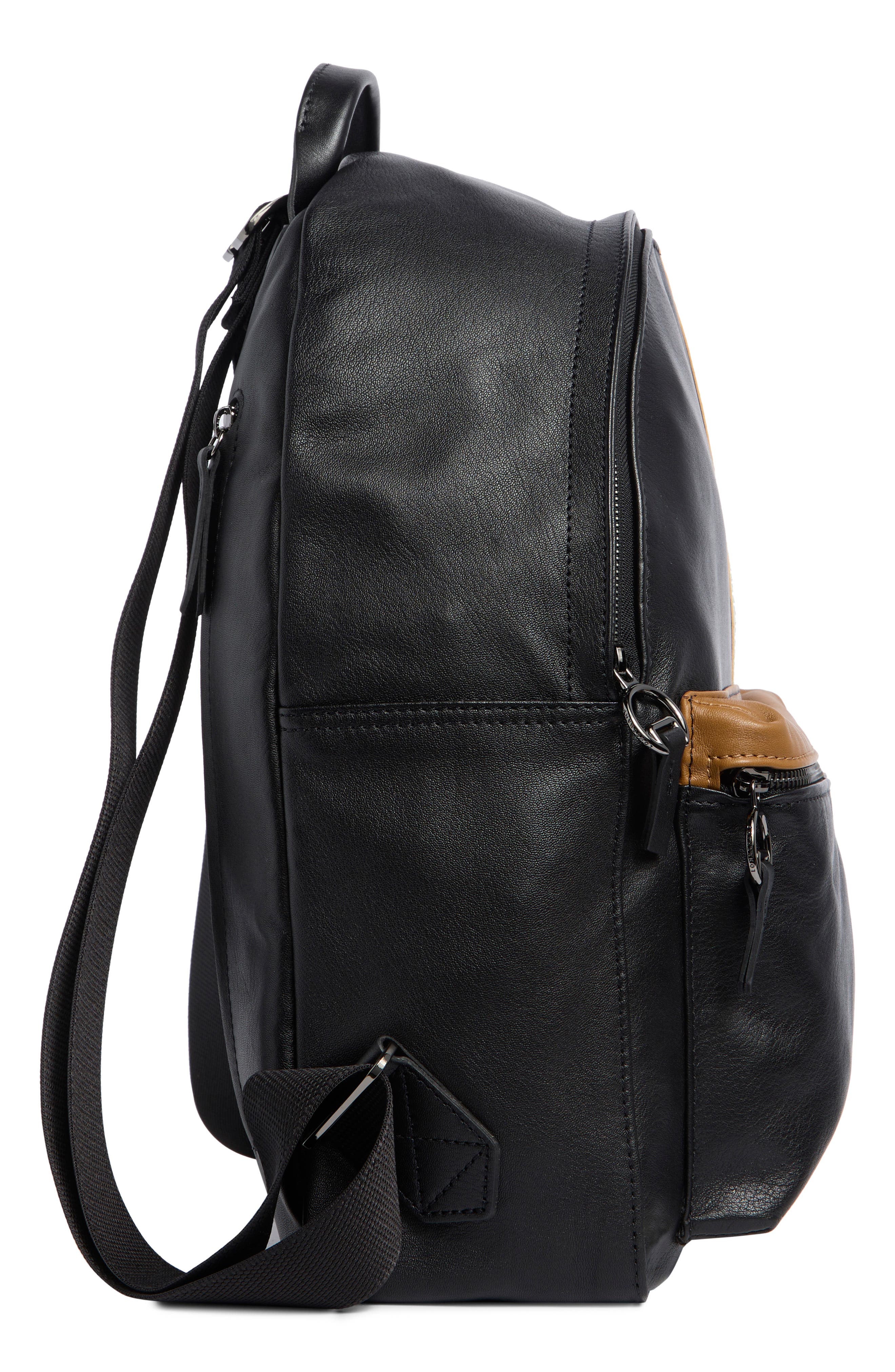 Stripe Faux Leather Backpack, Alternate, color, BLACK