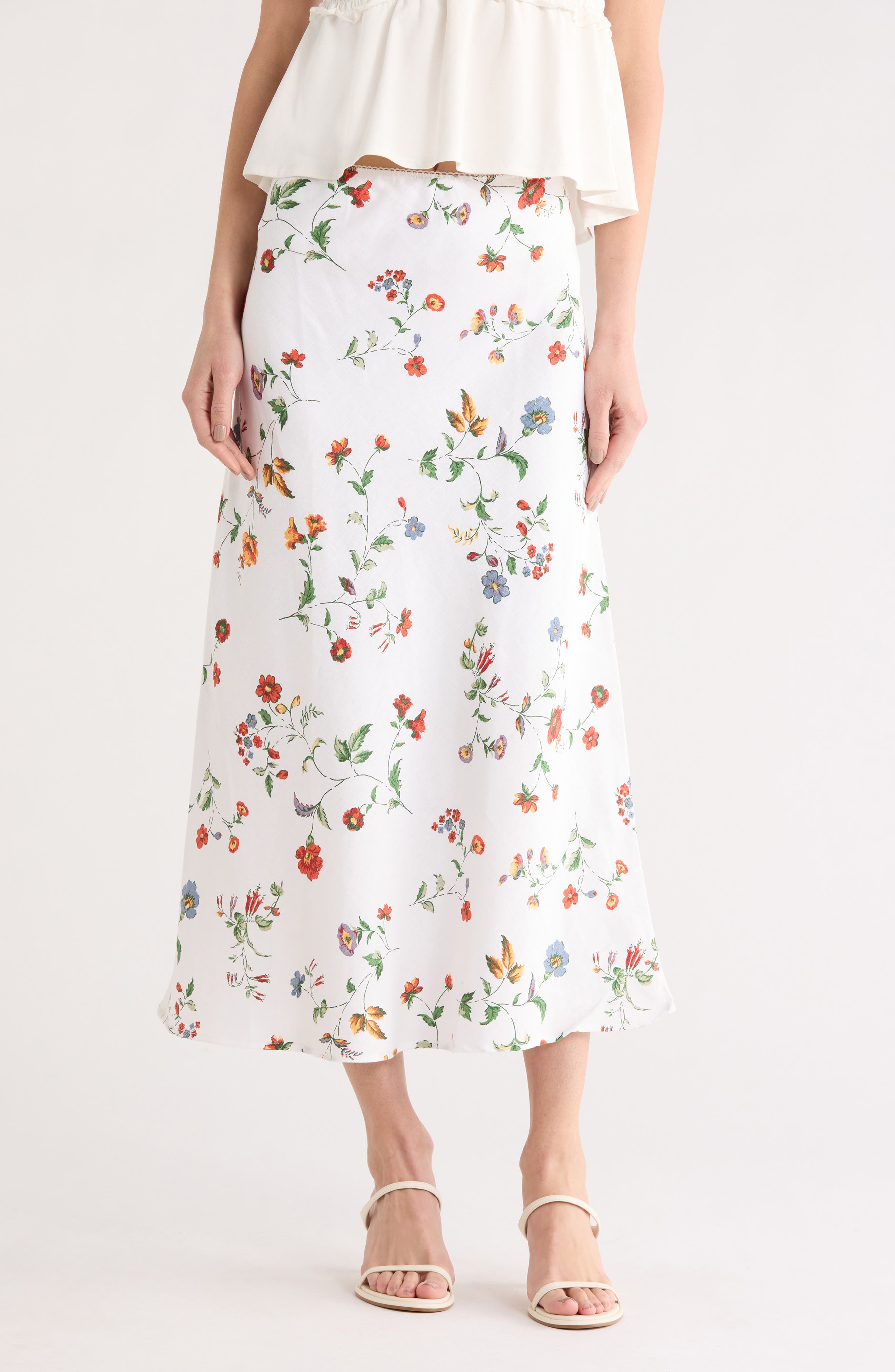 EDIT by JASON WU Floral Linen Midi Skirt