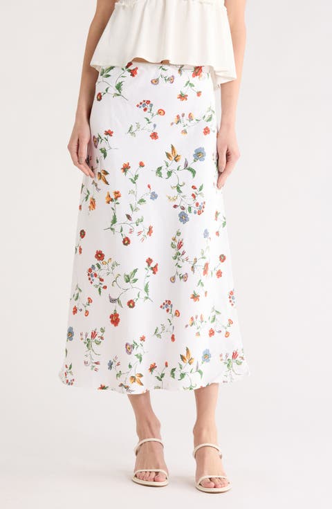 Floral Linen Midi Skirt