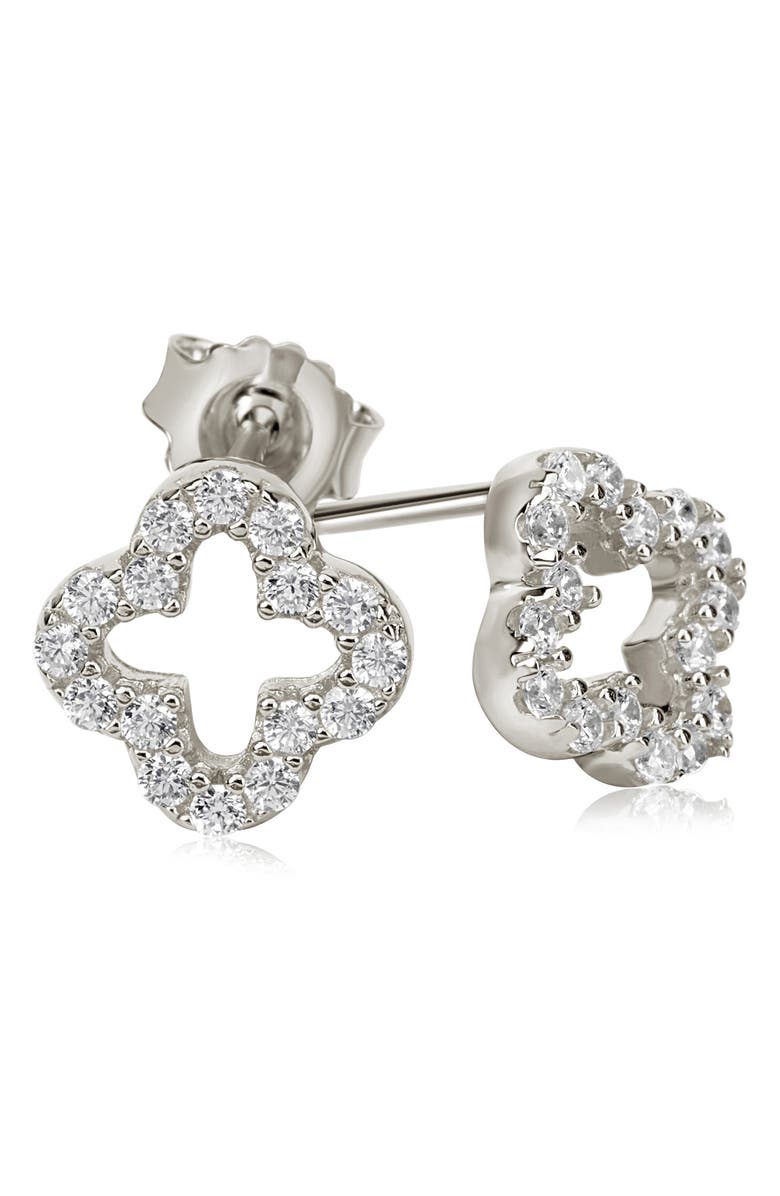 SUZY LEVIAN Sterling Sterling CZ Clover Stud Earrings, Main, color, White
