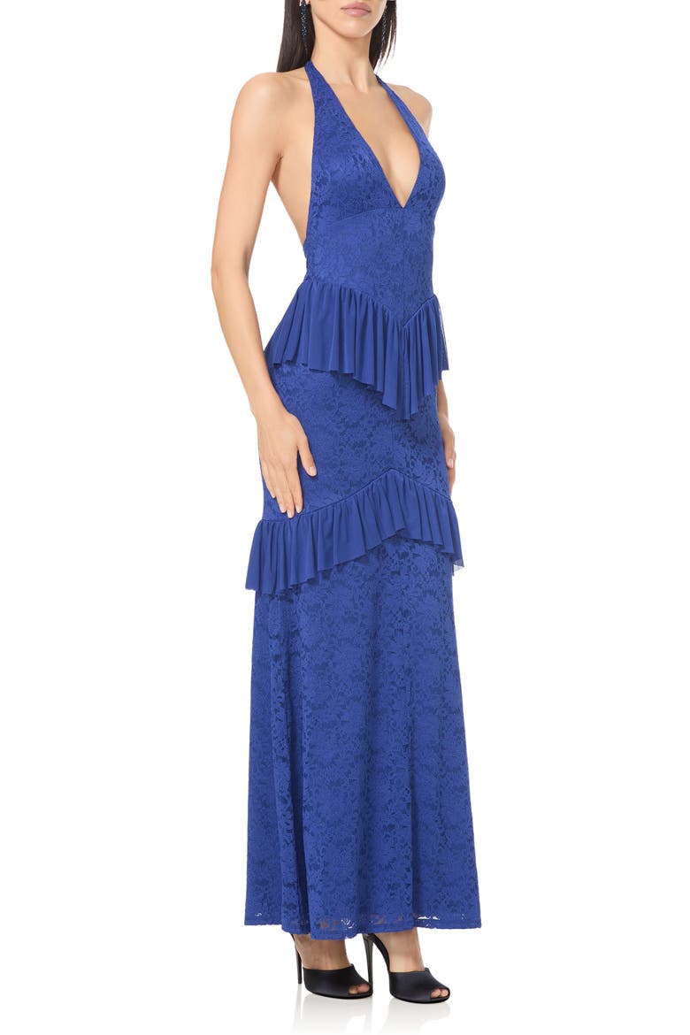 Athens Silken Lace Halter Maxi Dress, Alternate, color, LAPIS
