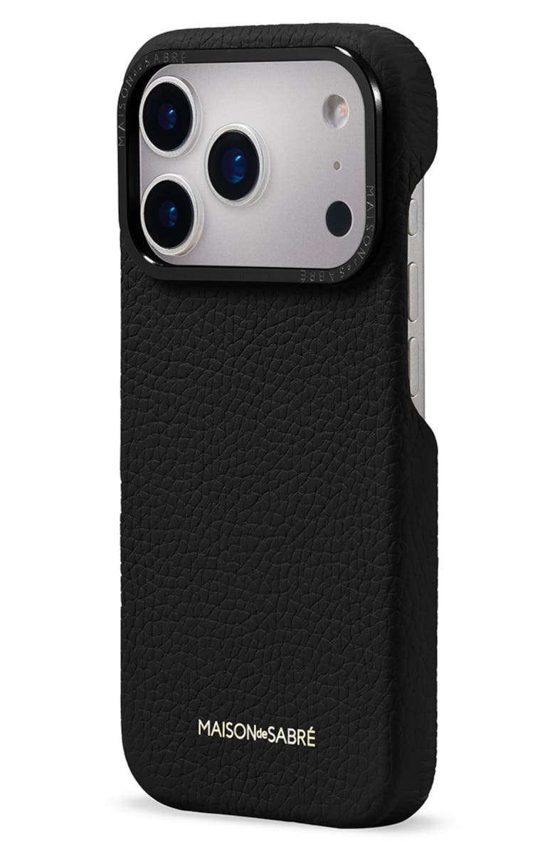 MAISON de SABRÉ Leather Phone Case, Alternate, color, Black Caviar