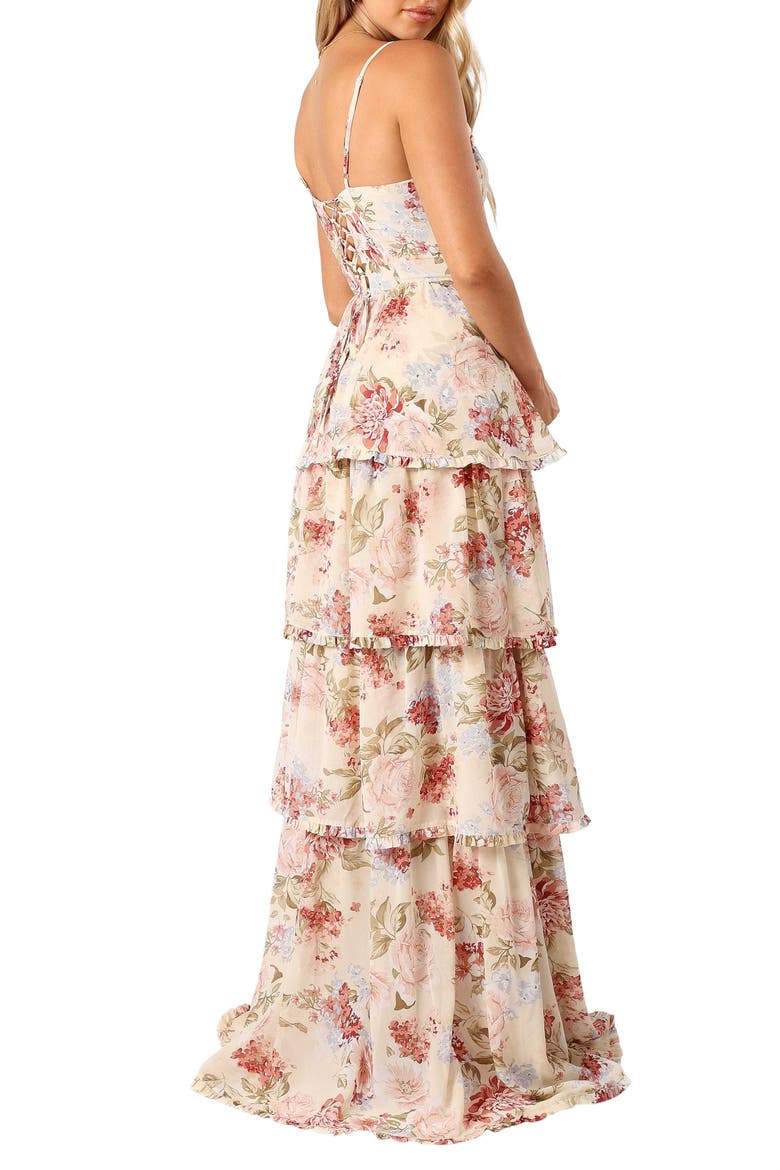 Mito Floral Tiered Corset Gown, Alternate, color, CREAM FLORAL