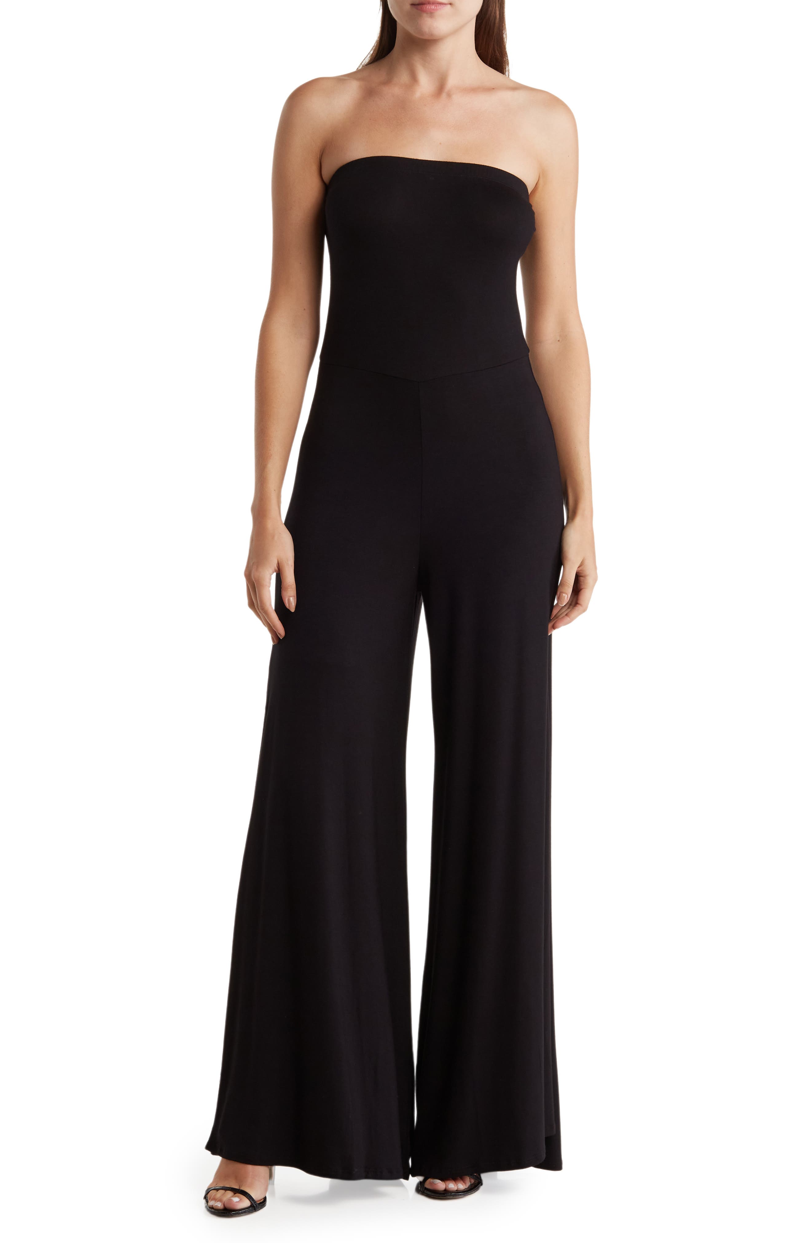 GO COUTURE Slit Leg Strapless Jumpsuit