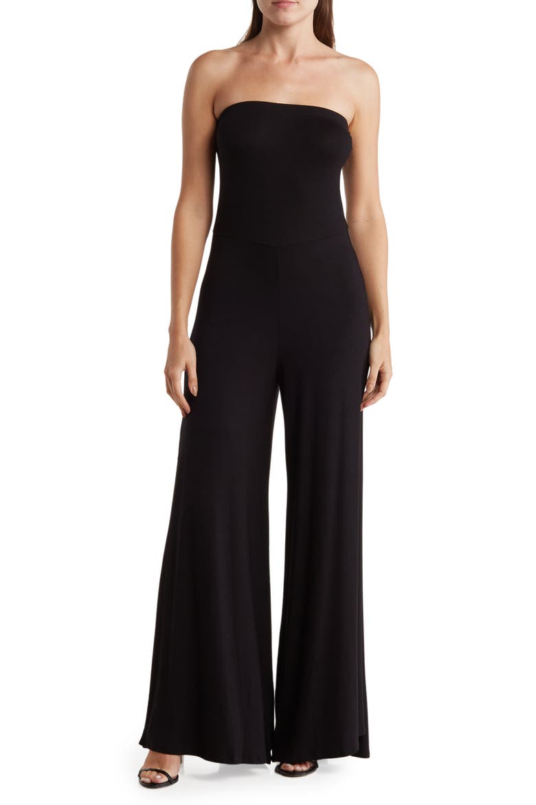 Slit Leg Strapless Jumpsuit, Main, color, BLACK