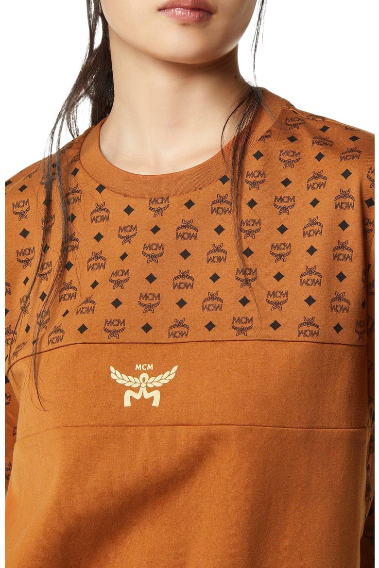 Monogram Print T-Shirt in Organic Cotton, Alternate, color, Cognac