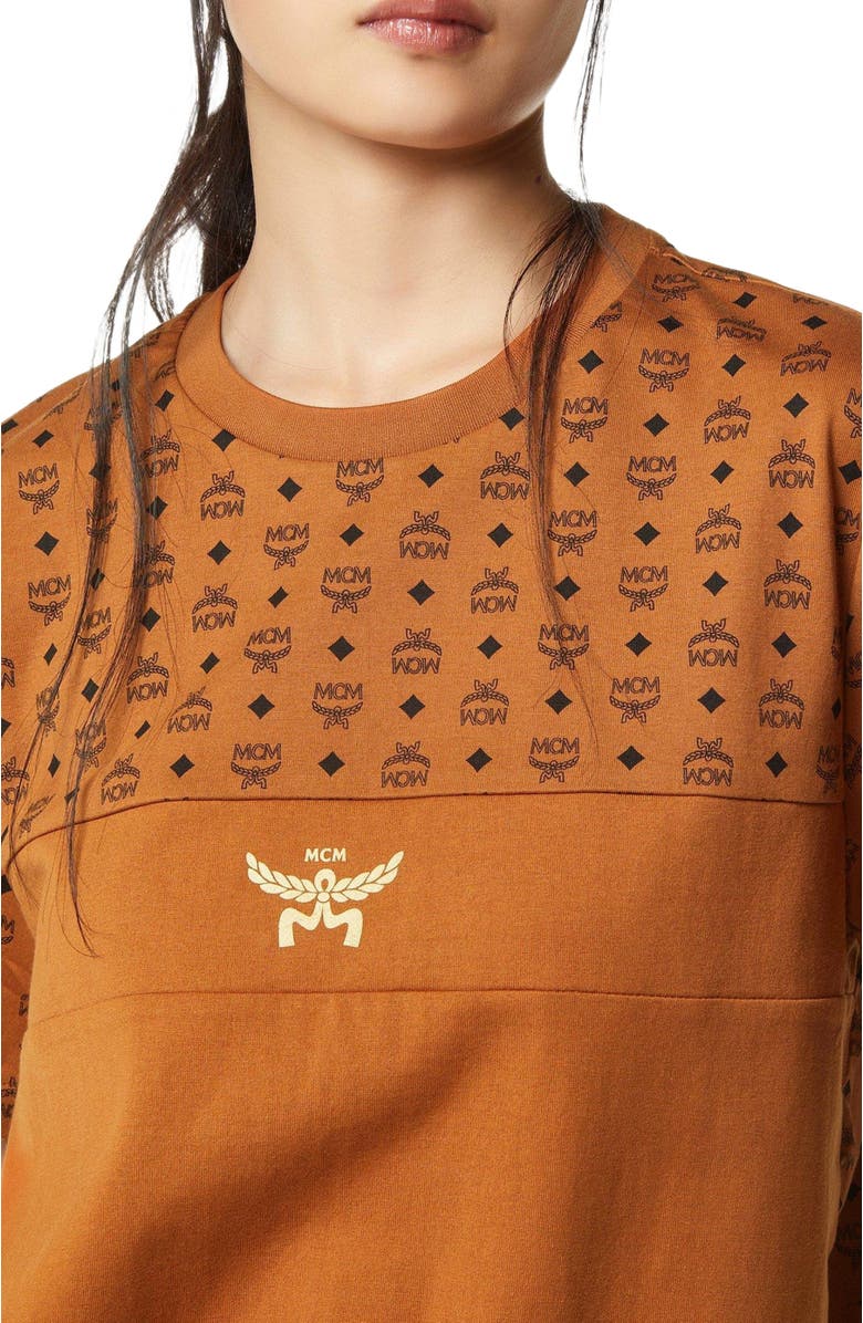 MCM Monogram Print T-Shirt in Organic Cotton, Alternate, color, Cognac