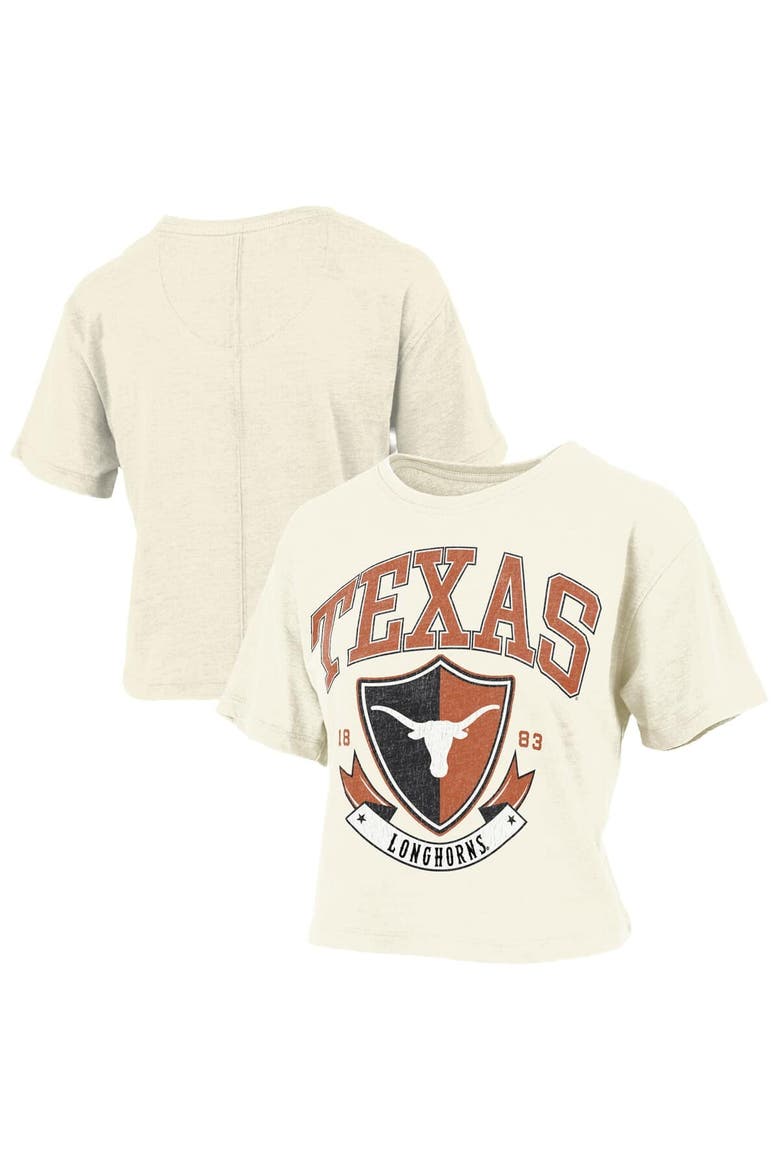 Women's Pressbox Cream Texas Longhorns Buckler Vintage Cropped T-Shirt, Main, color, Cream