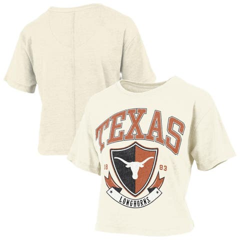 Women's Pressbox Cream Texas Longhorns Buckler Vintage Cropped T-Shirt