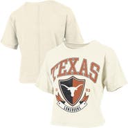 PRESSBOX Women's Pressbox Cream Texas Longhorns Buckler Vintage Cropped T-Shirt