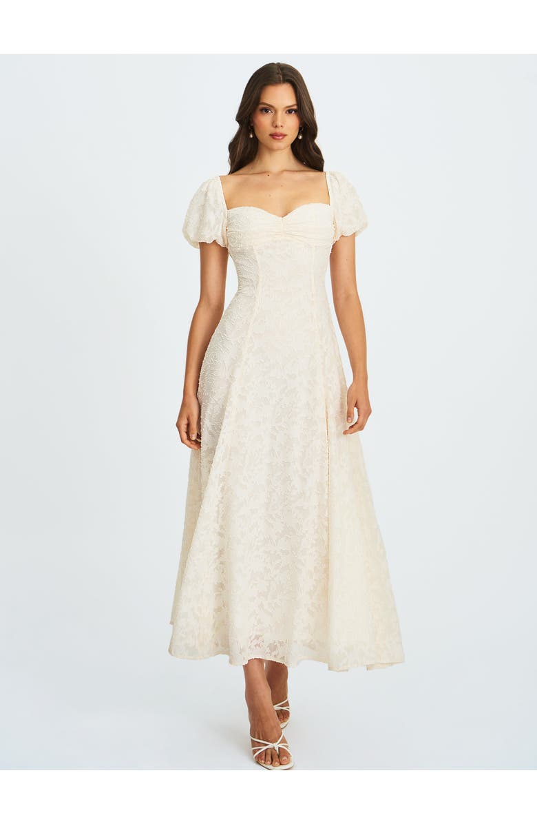 Miss Circle Pandora Bubble Sleeve Backless Maxi Dress, Alternate, color, White