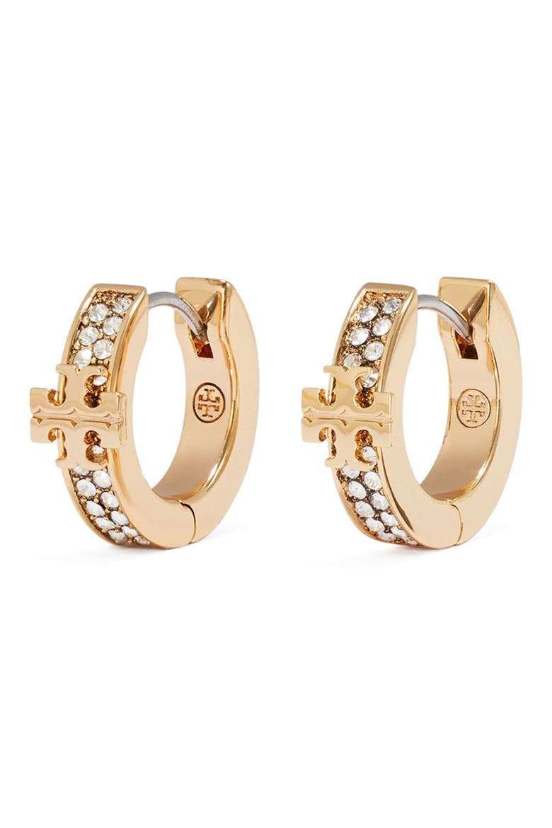 Icon Pave Huggie Hoop Earrings, Main, color, TORY GOLD / CRYSTAL