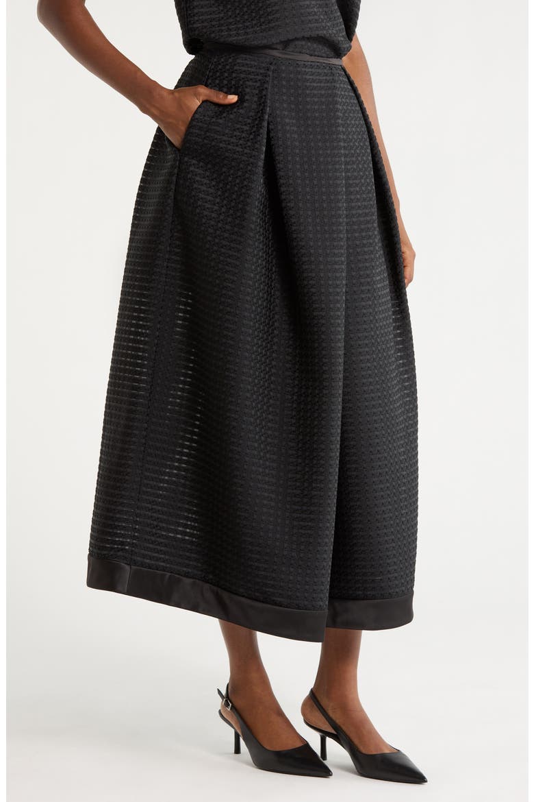 Pleated Jacquard Midi Skirt, Alternate, color, SOLID BLACK