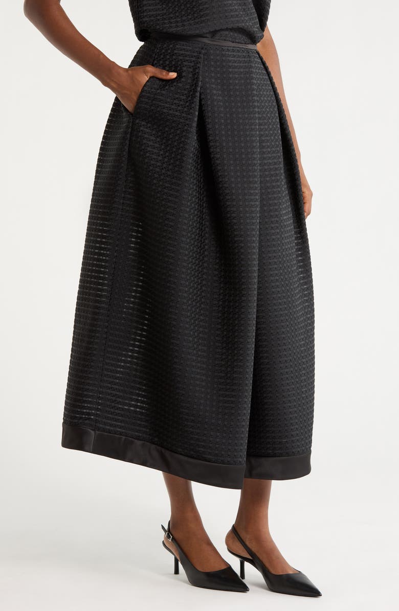 Emporio Armani Pleated Jacquard Midi Skirt, Alternate, color, Solid Black