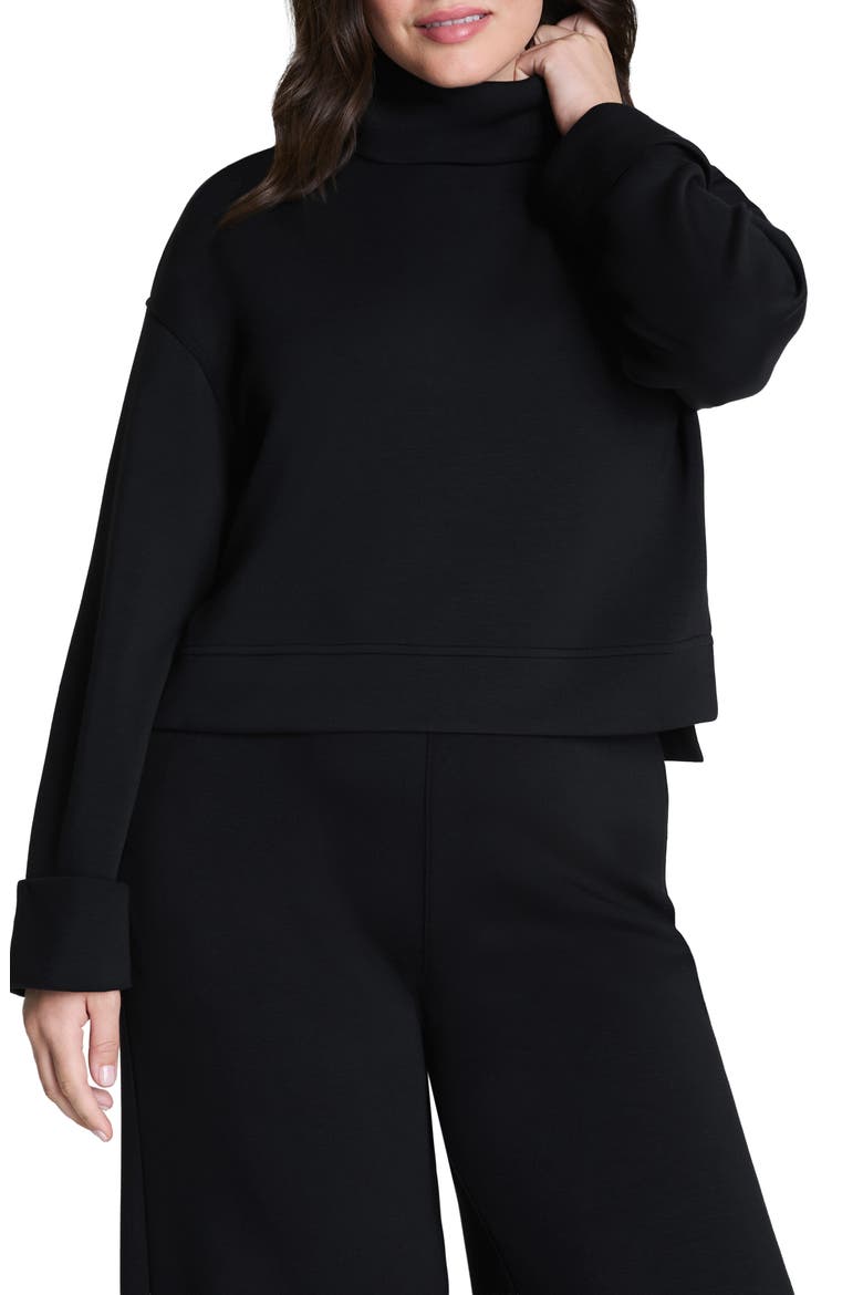 Cuffed Sleeve Crop Turtleneck Sweatshirt, Main, color, VERY BLACK