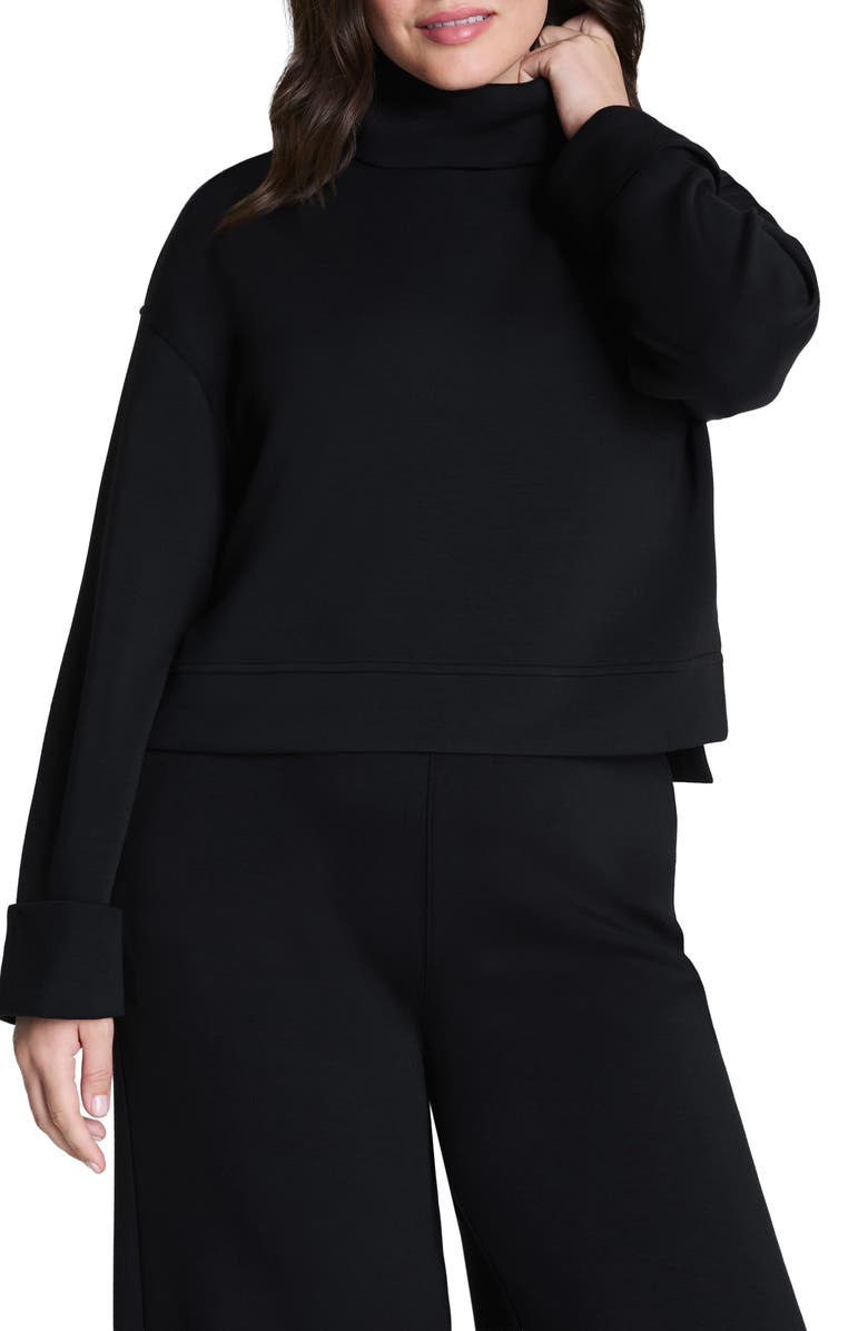 SPANX<sup>®</sup> Cuffed Sleeve Crop Turtleneck Sweatshirt, Main, color, Very Black
