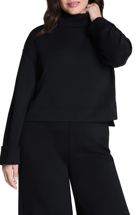Cuffed Sleeve Crop Turtleneck Sweatshirt