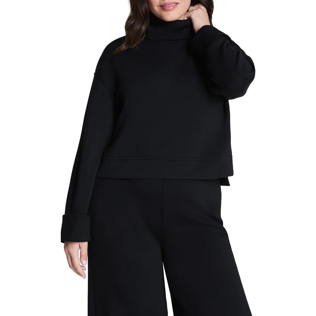 Spanx ® Cuffed Sleeve Crop Turtleneck Sweatshirt In Black