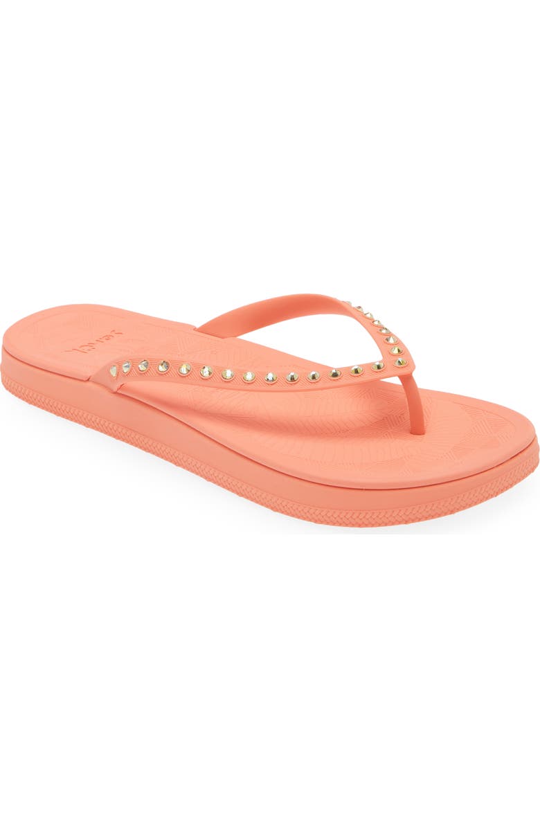 Sanuk Funshine Rhinestone Flip Flop, Main, color, Fusion Coral
