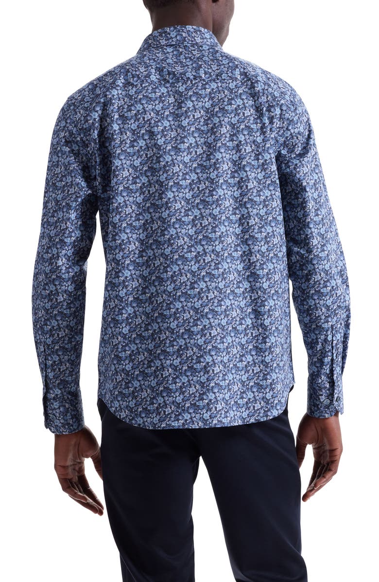 Bugatchi Axel Trim Fit Floral Stretch Cotton Button-Up Shirt, Alternate, color, Cobalt