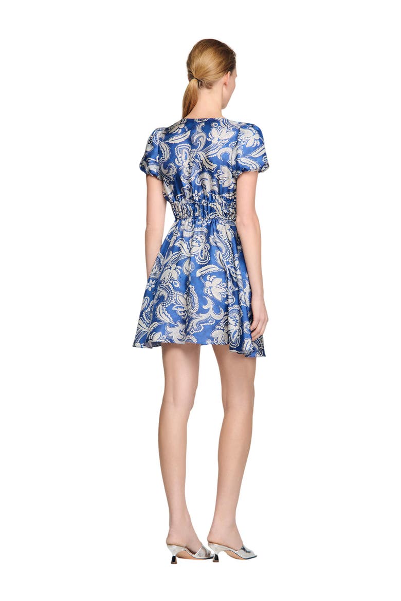 Floral print short dress, Alternate, color, Blue / ecru