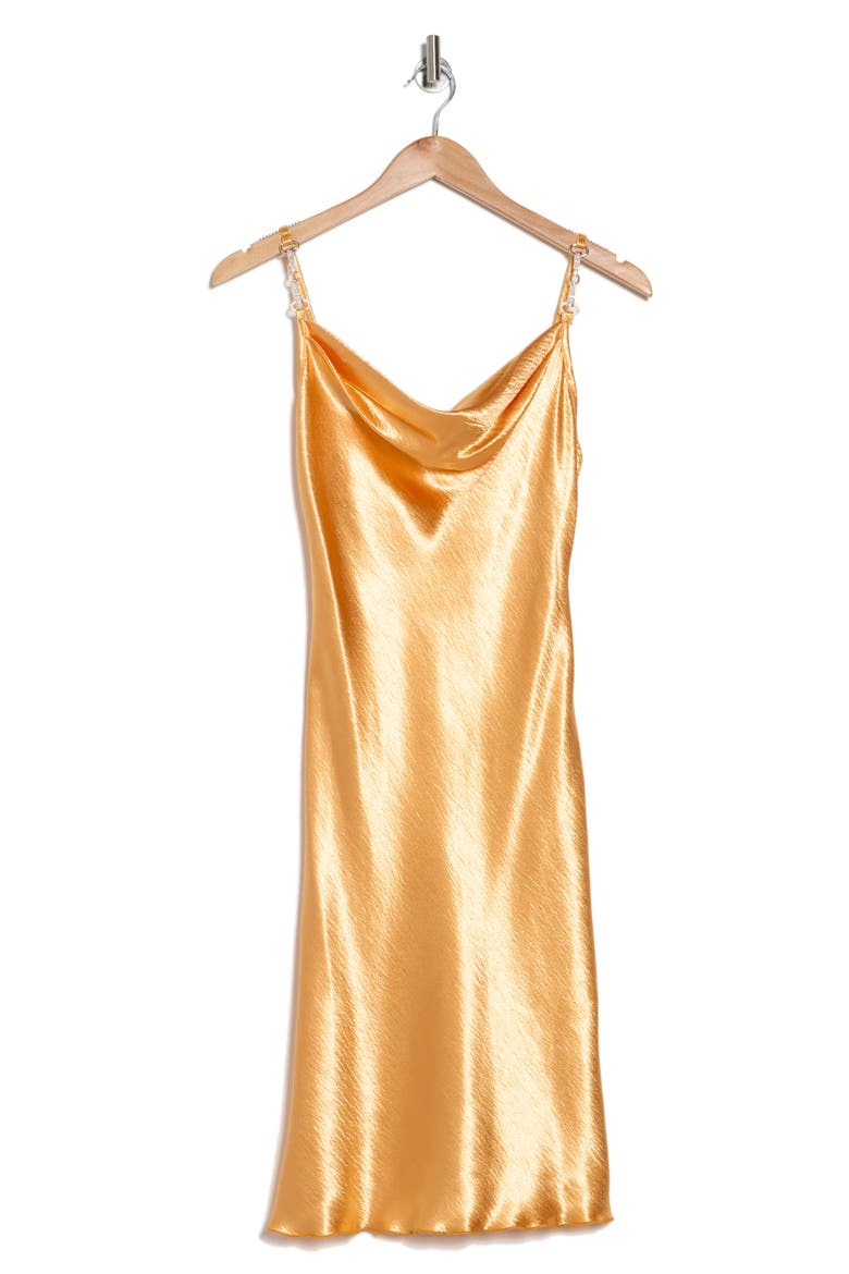 Cowl Neck Hammered Satin Dress, Alternate, color, GOLD
