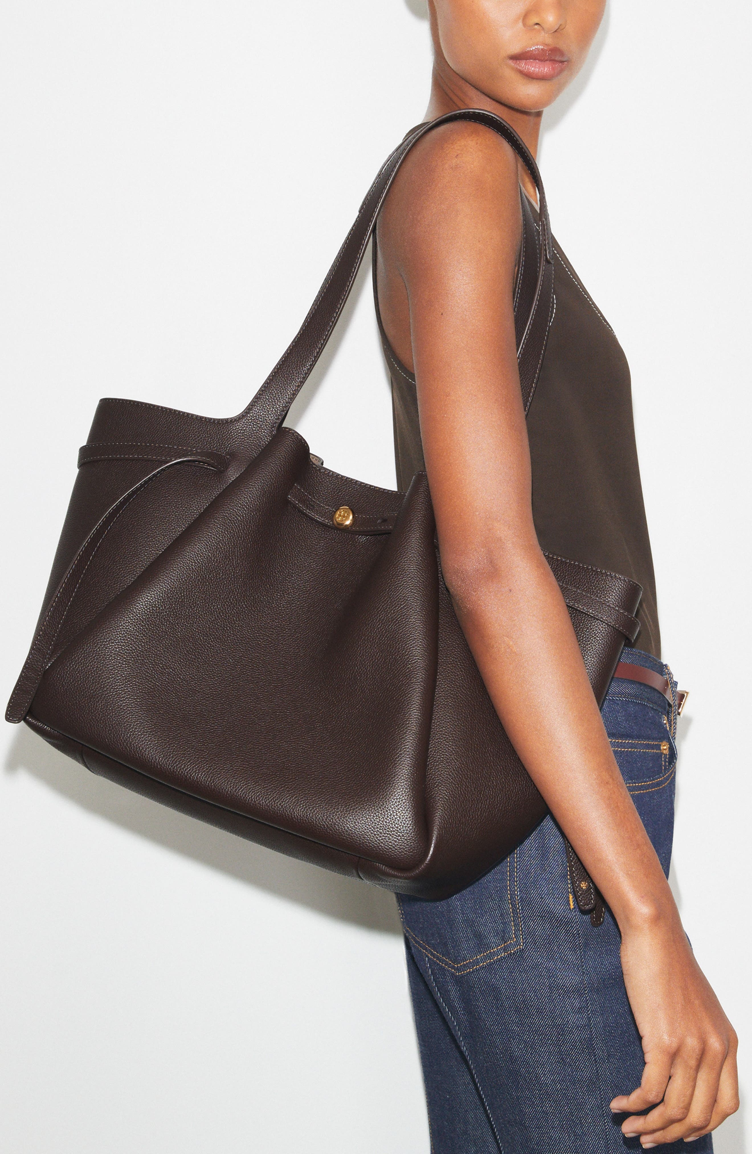 Romy Leather Tote, Alternate, color, DEEP BROWN