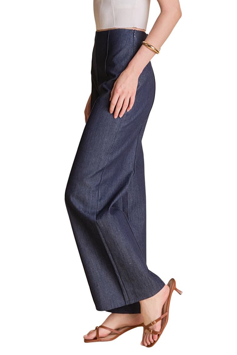 Creased Wide Leg Denim Pants, Alternate, color, NAVY DENIM
