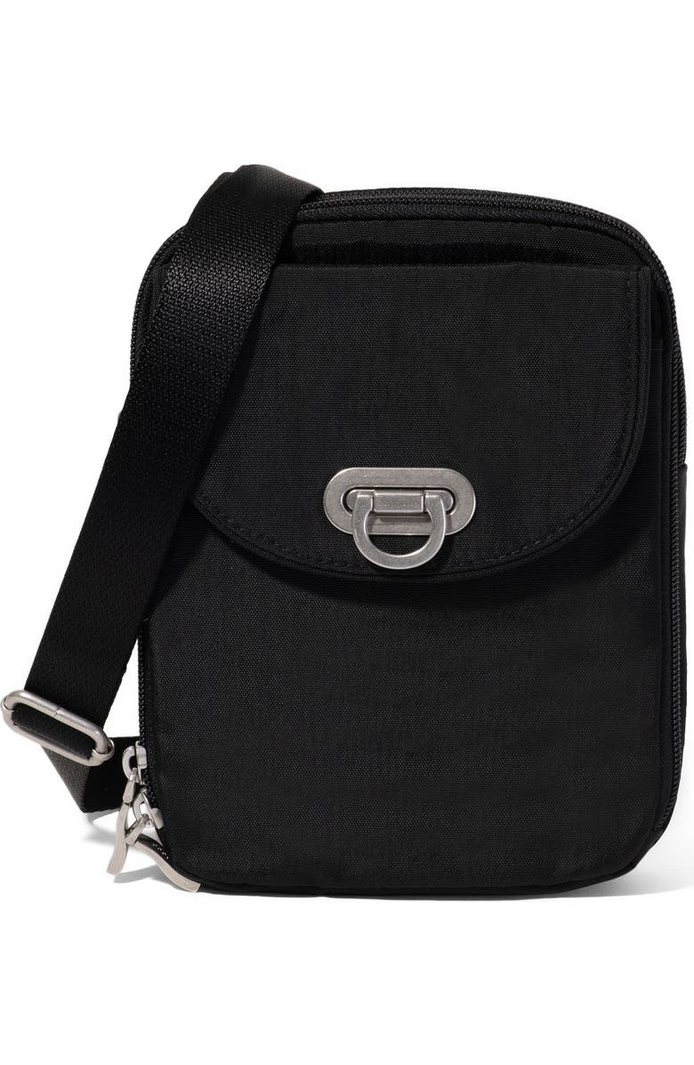BAGGALLINI Coastal Flip Lock Venture Crossbody, Main, color, Black