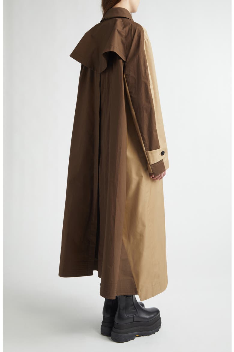 Colorblock Cotton Blend Gabardine Trench Coat, Alternate, color, BEIGE/ BROWN