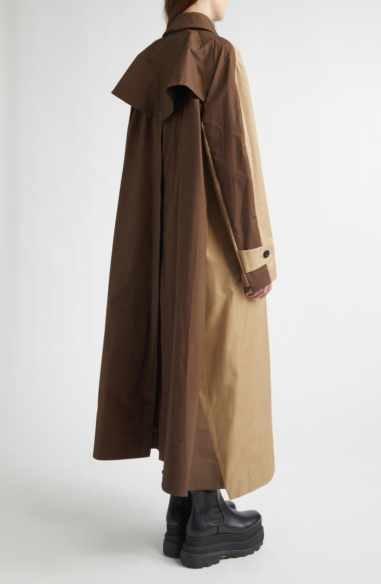 Sacai Colorblock Cotton Blend Gabardine Trench Coat, Alternate, color, Beige/ Brown