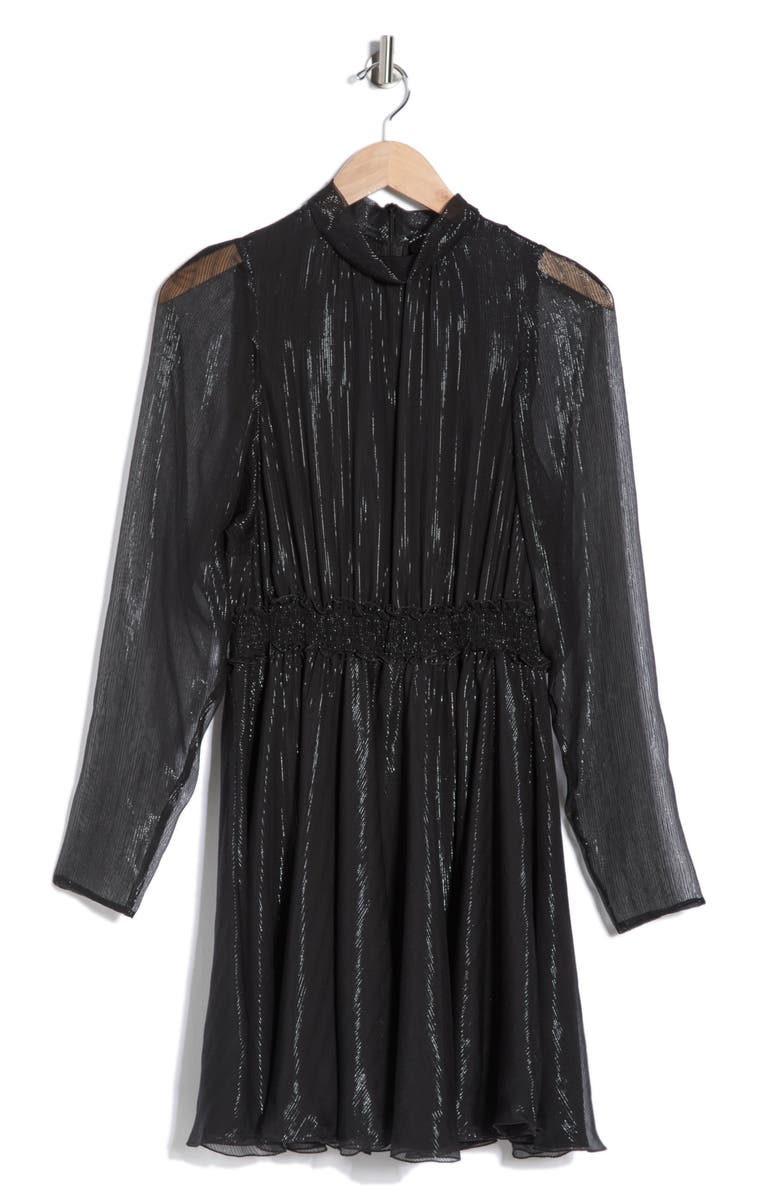 Longchamp Sheer Sleeve Silk Blend Dress, Main, color, Black