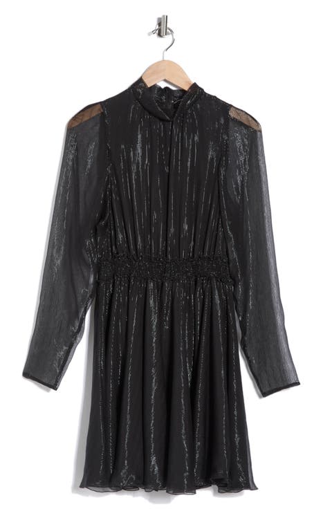 Sheer Sleeve Silk Blend Dress