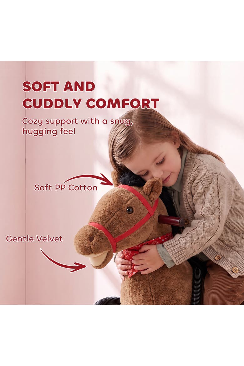 Kids Spring Rocking Horse, Ride on Horse with Neighing Sounds, Plush Animal Ride on Toy with Covered Spring, Wide Base for Ages 3+ Years, Brown, Alternate, color, brown