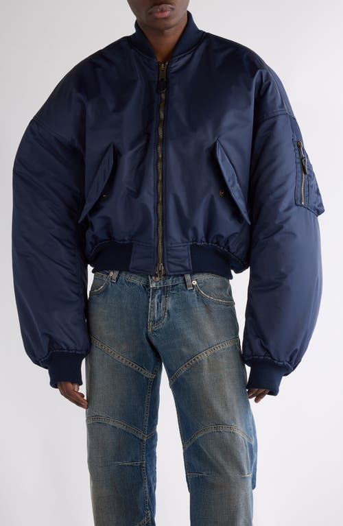 Balenciaga Round Satin Bomber Jacket In Dark Navy