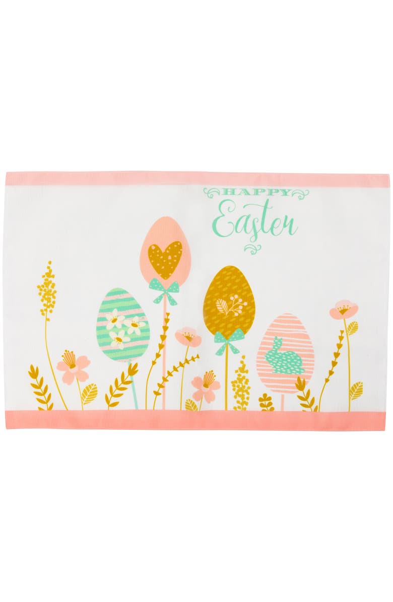Northlight Pastel Eggs Happy Easter Floral Placemats - 18" - White and Pink - Set of 4, Alternate, color, White