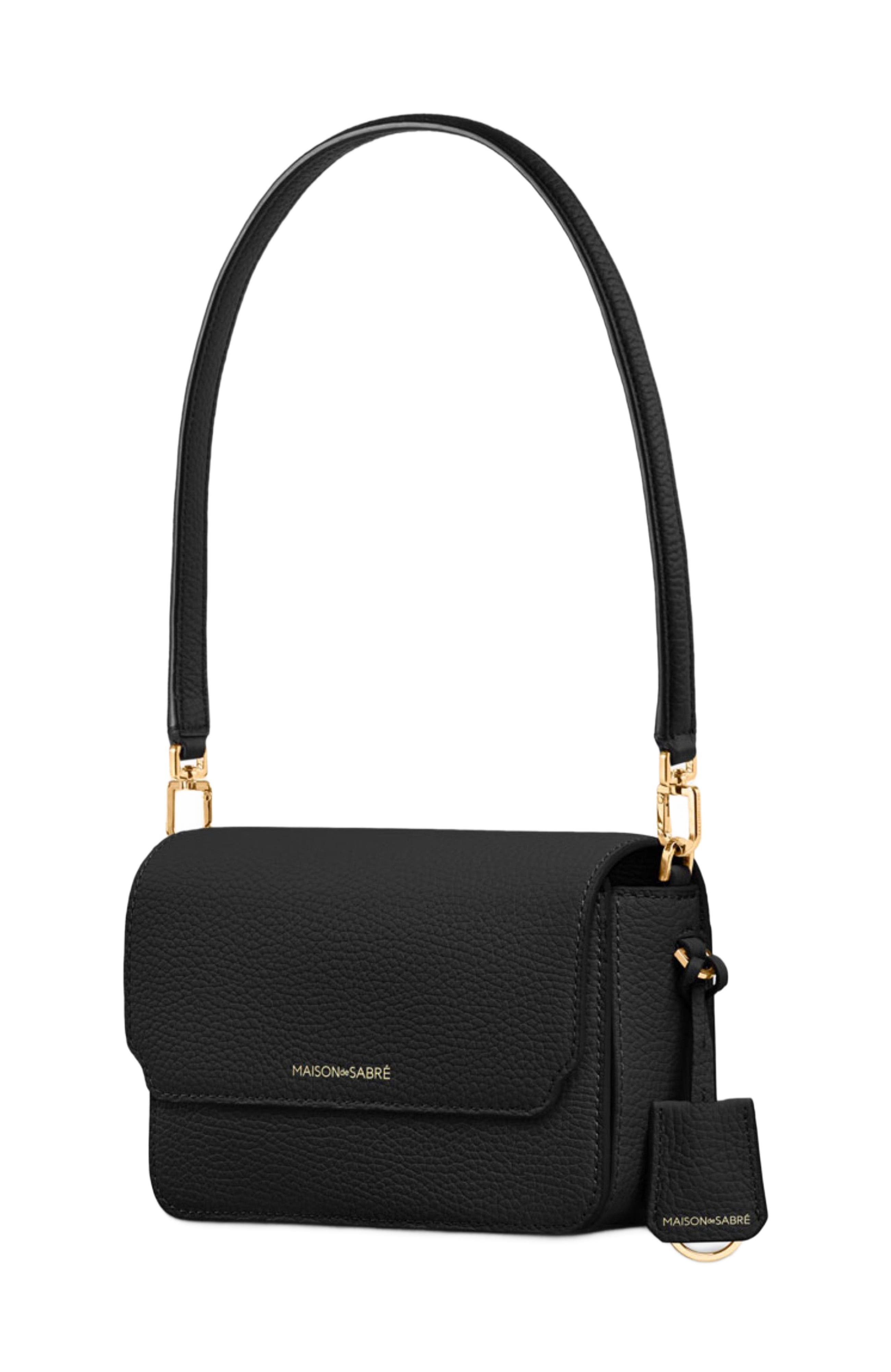 MAISON de SABRÉ Mini Leather Flap Bag, Alternate, color, Black Caviar