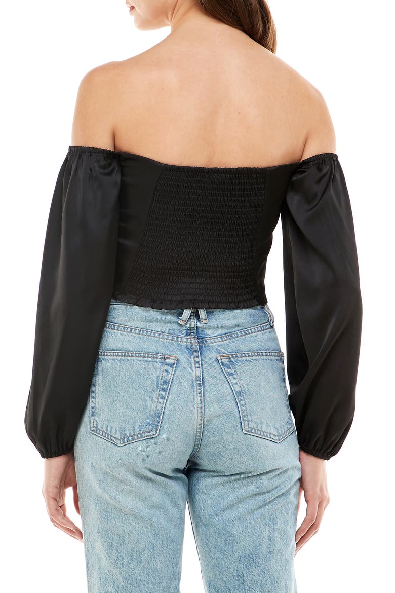 Nightcap Off the Shoulder Bustier Top, Alternate, color, BLACK
