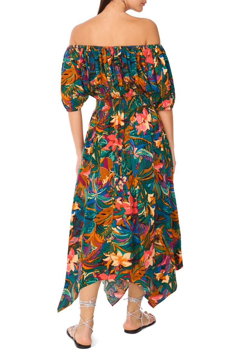 Off the Shoulder Handkerchief Hem Dress, Alternate, color, GREEN MULTI