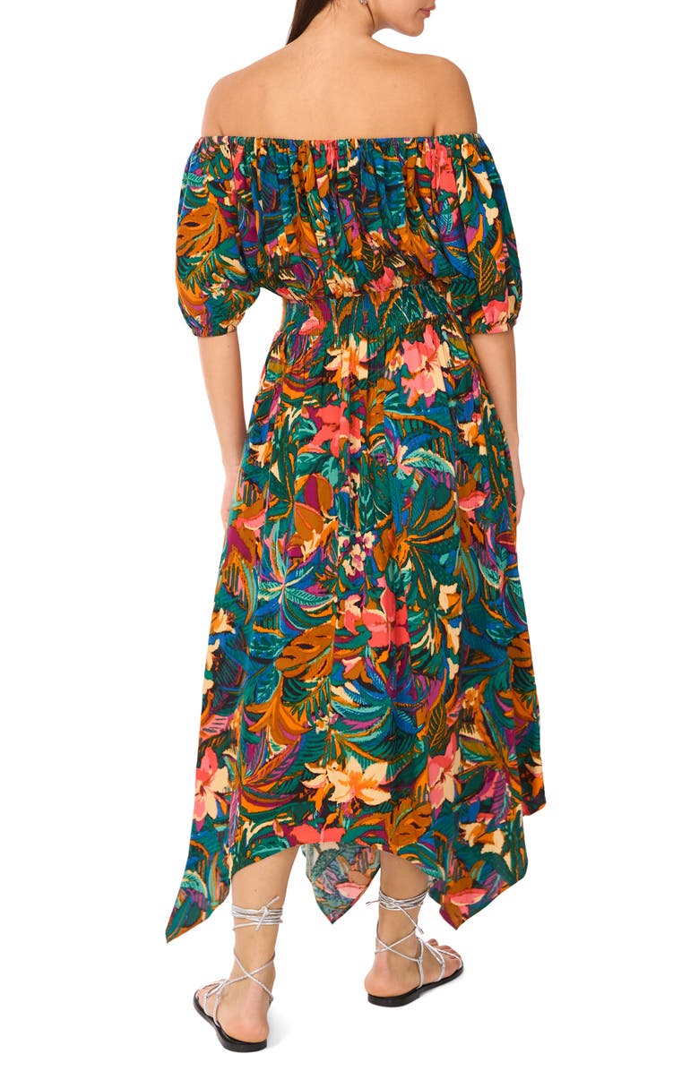 Vince Camuto Off the Shoulder Handkerchief Hem Dress, Alternate, color, Green Multi